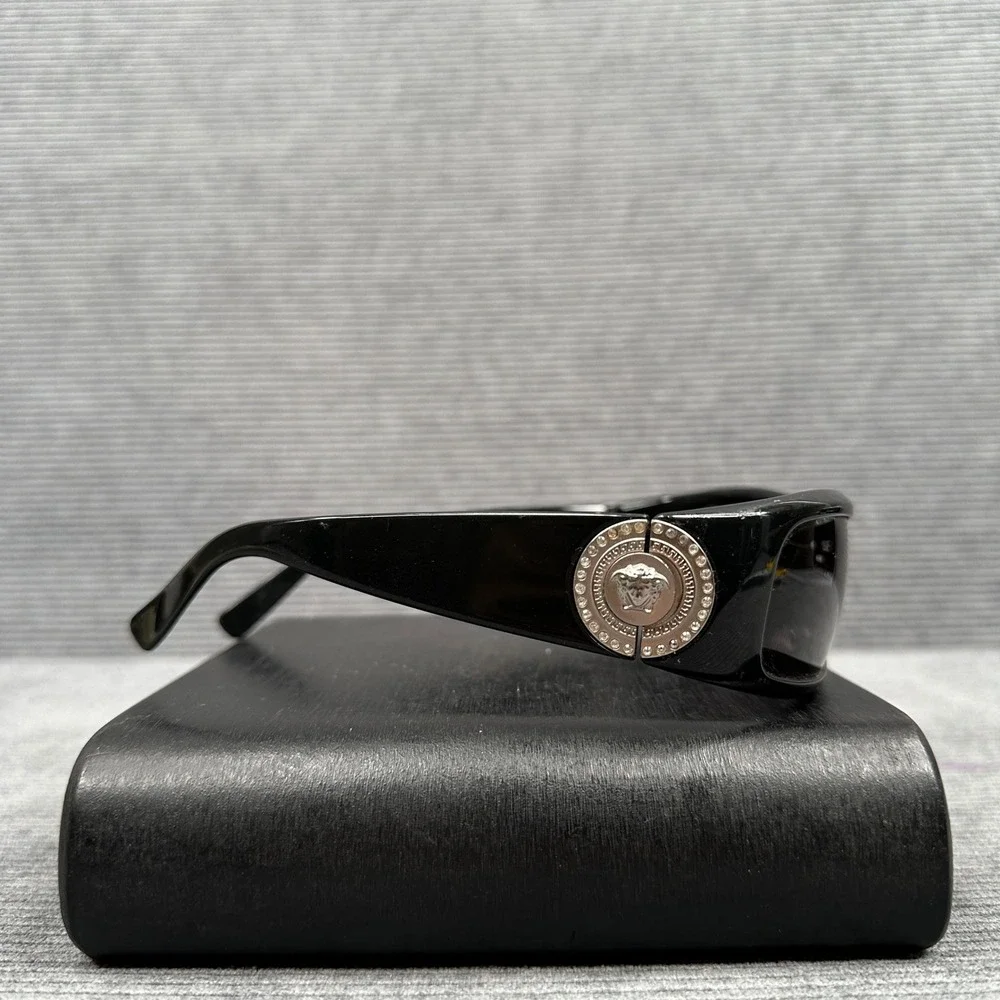 Versace 4044-B Y2K Sunglasses Black Wrap Silver Medusa Rhinestone 66-15-120